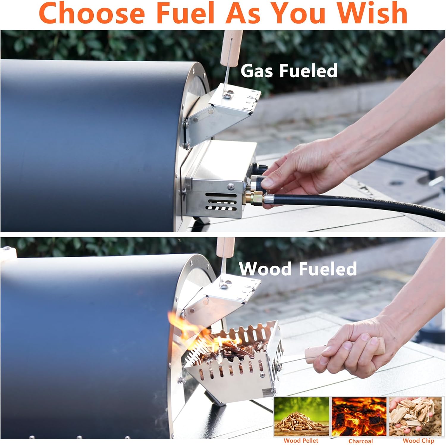 Hello. Dr 13" Multi-Fuel Pizza Oven Outdoor - Portable Wood Pellet and Gas Pizza Oven - Countertop Pizza Oven with Built-in Thermometer,Pizza Cutter..