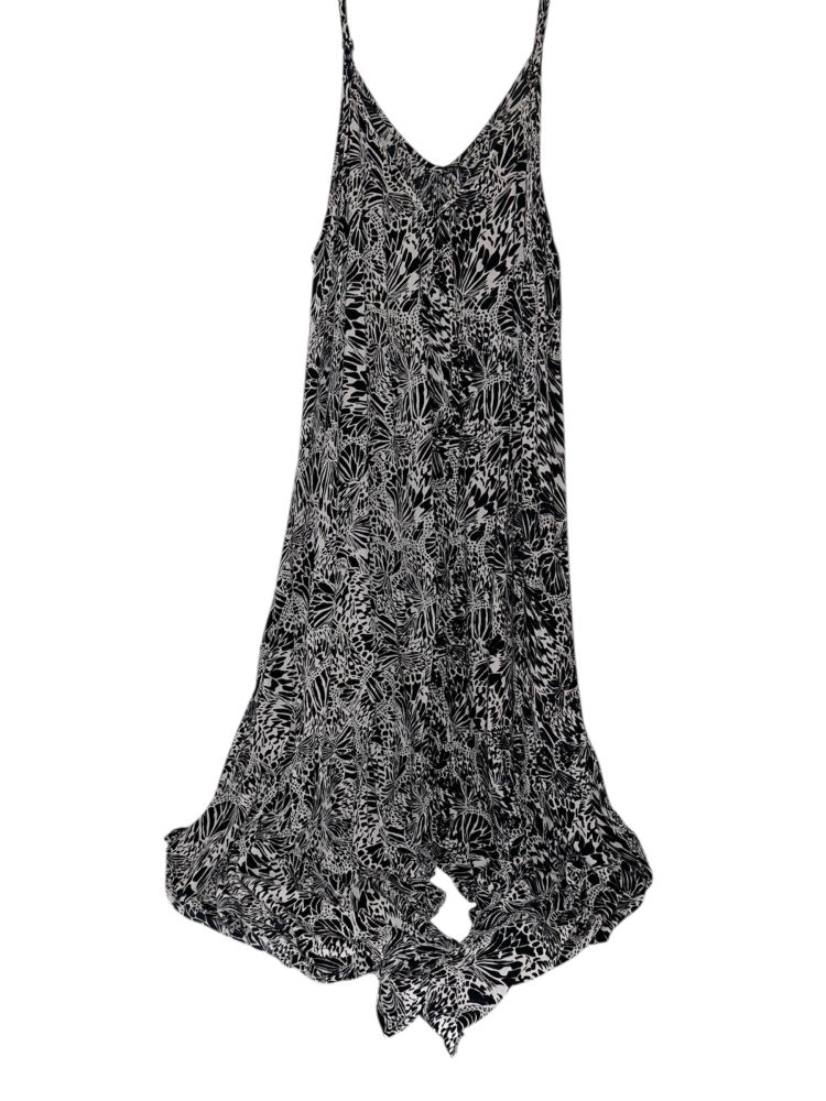 Women's Long Rayon Dress - Black and White Print