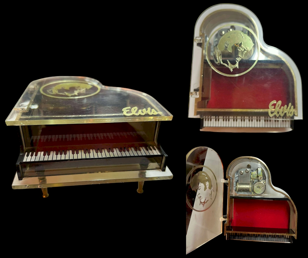 Vintage Elvis Presley Grand Piano Music Box – Clear Acrylic with Gold Detail